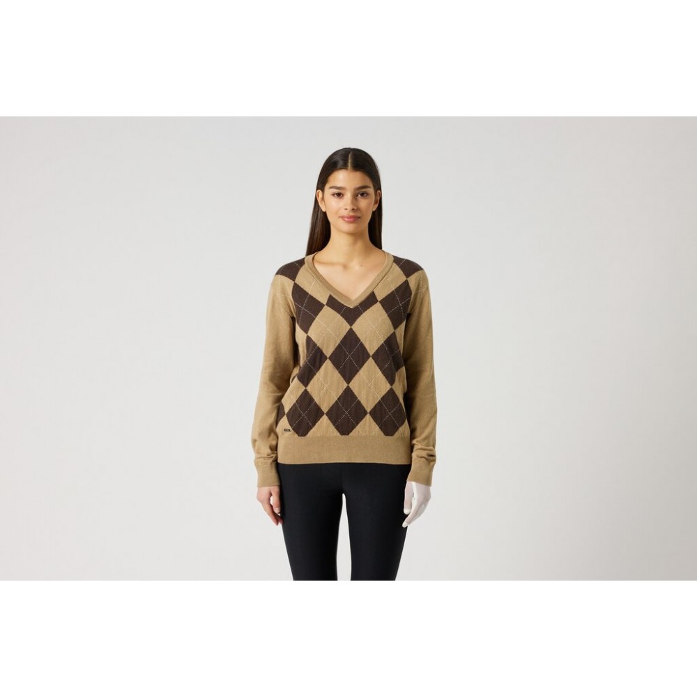 Argyle V-Neck Pullover - Bark