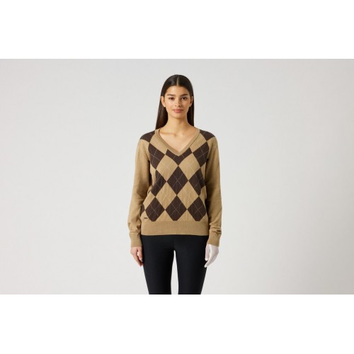 Argyle V-Neck Pullover - Bark