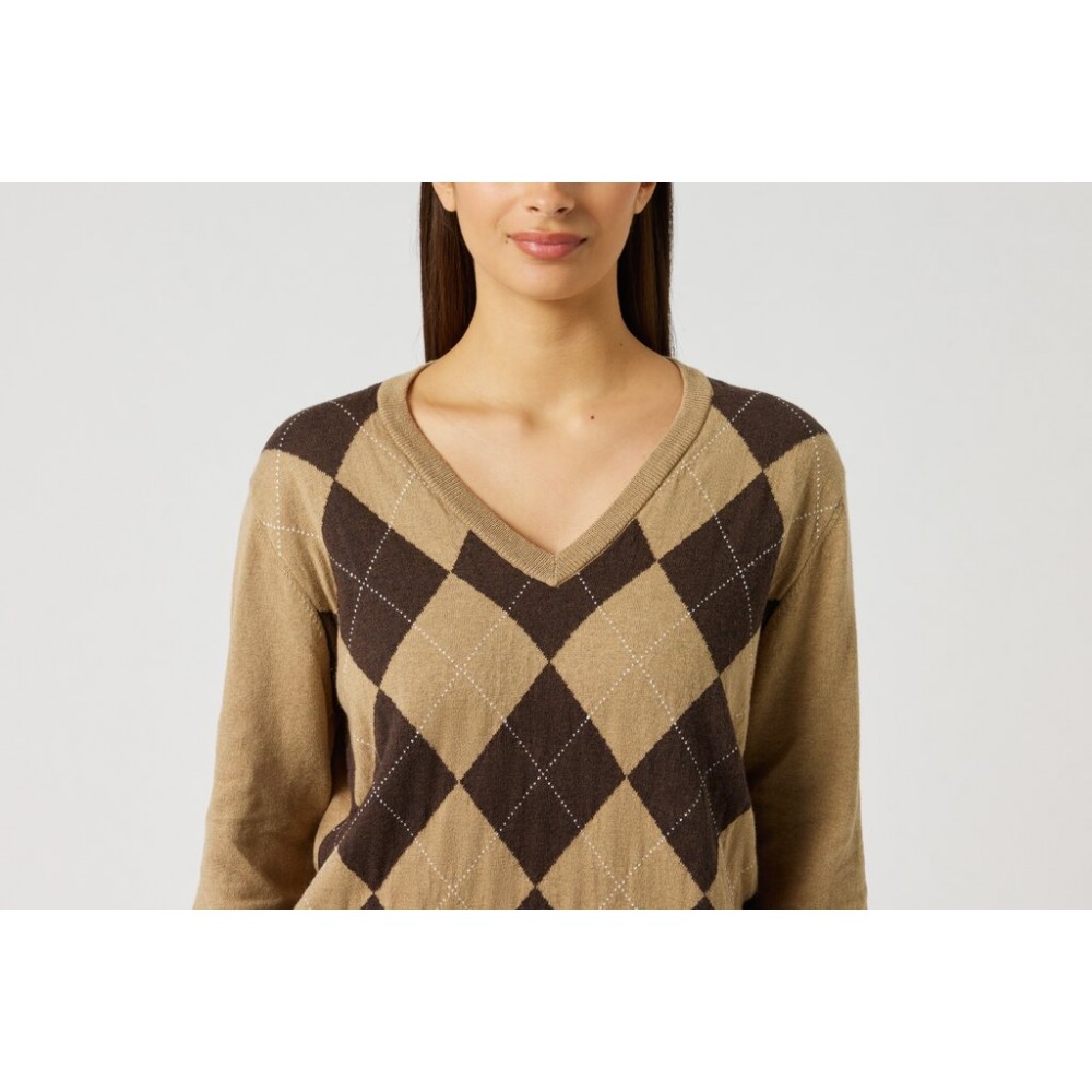 Argyle V-Neck Pullover - Bark
