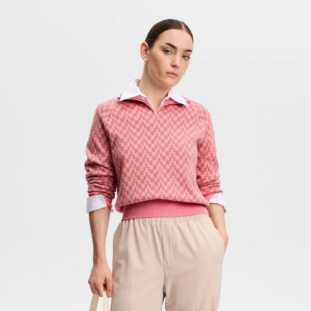 J.L Kerla Knitted Zip Sweater - Bridge Stack Rose