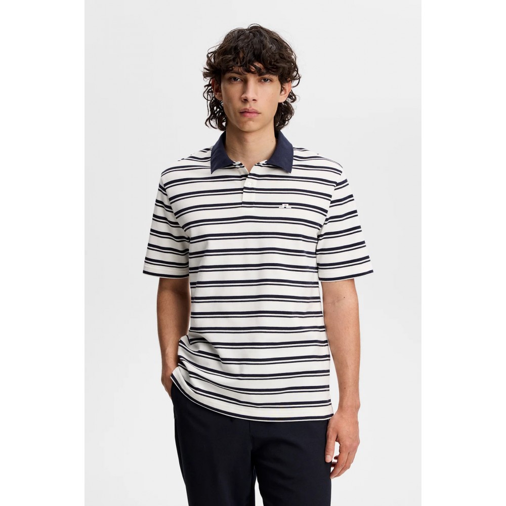 J.L Trond Striped Polo Pique - Navy