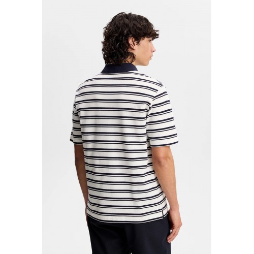 J.L Trond Striped Polo Pique - Navy J.L Trond Striped Polo Pique - Navy