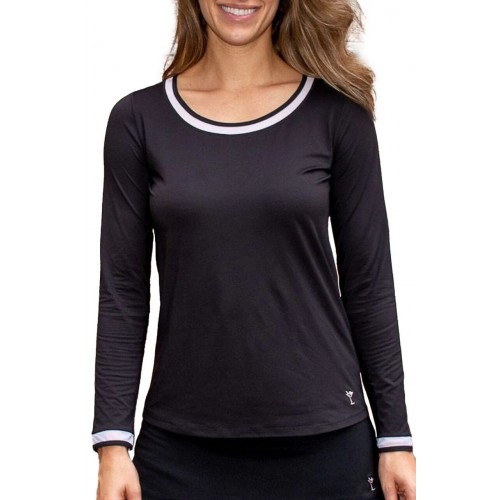 Long Sleeve Mesh Polo - Black/White