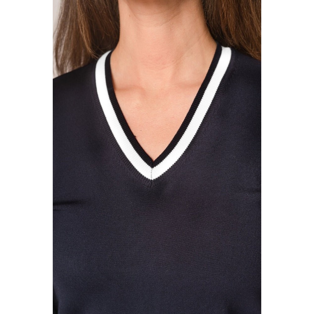  V-Neck Sweater - Navy/White