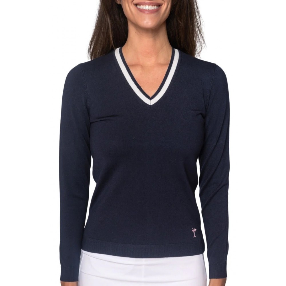  V-Neck Sweater - Navy/White