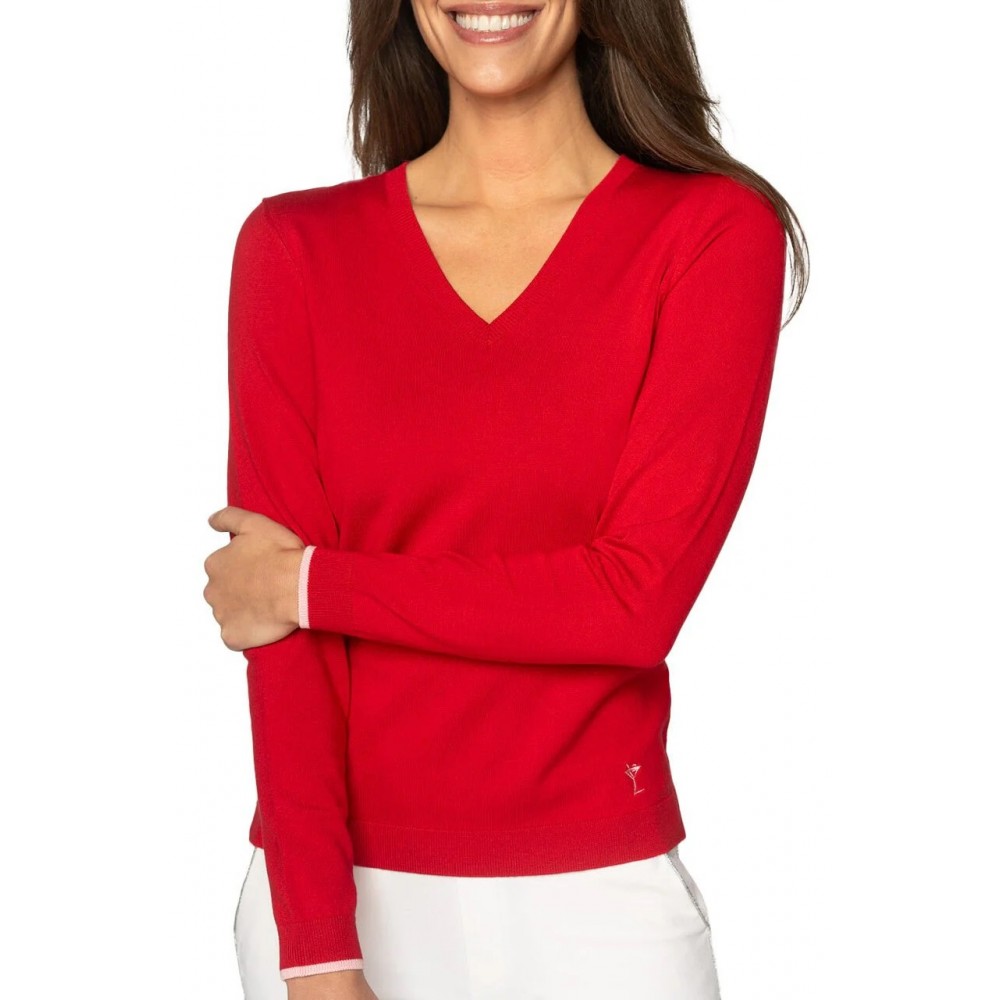 V-Neck Sweater - Red/Light Pink