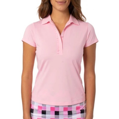Short Sleeve Ruffle Polo - Light Pink