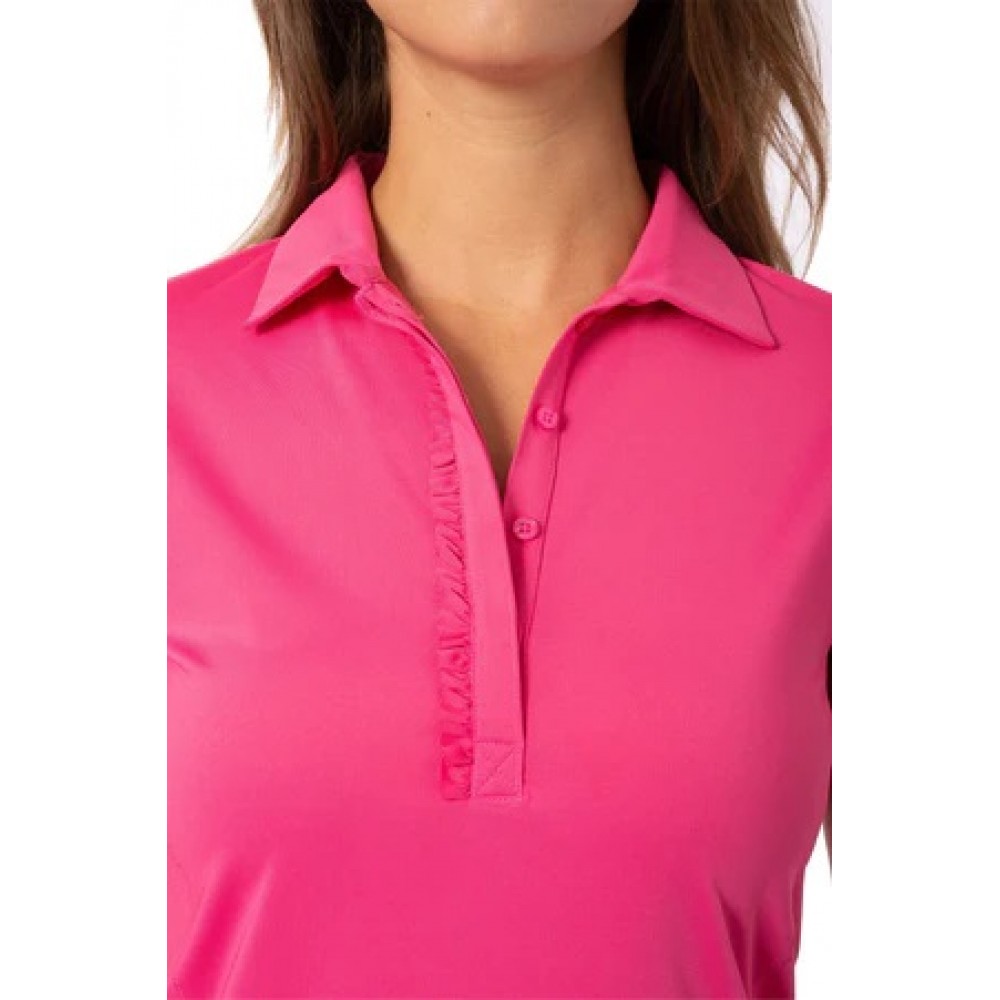 Short Sleeve Ruffle Polo - Hot Pink