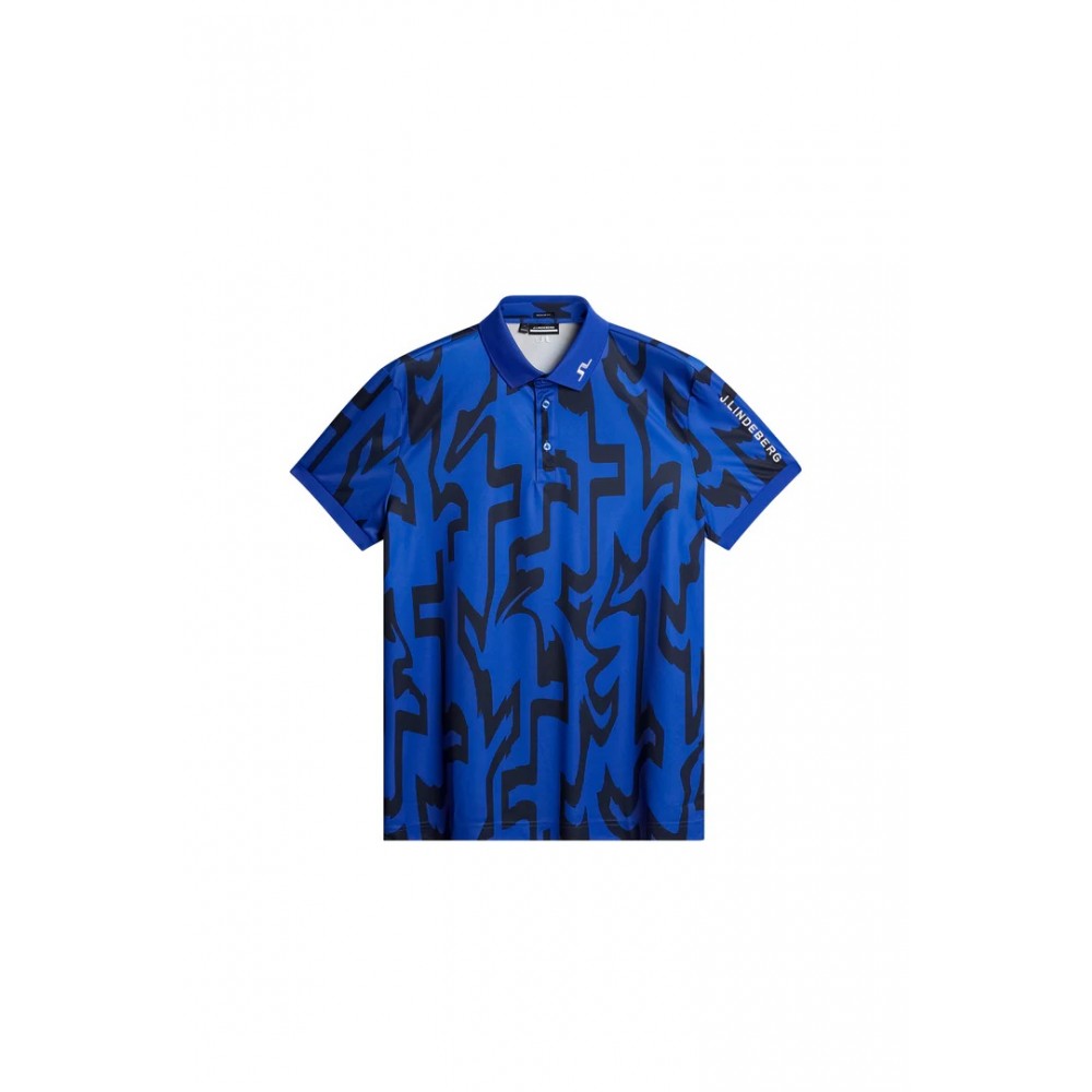 J.Lindeberg Tour Tech Reg Fit Print Polo - Bridge Blue