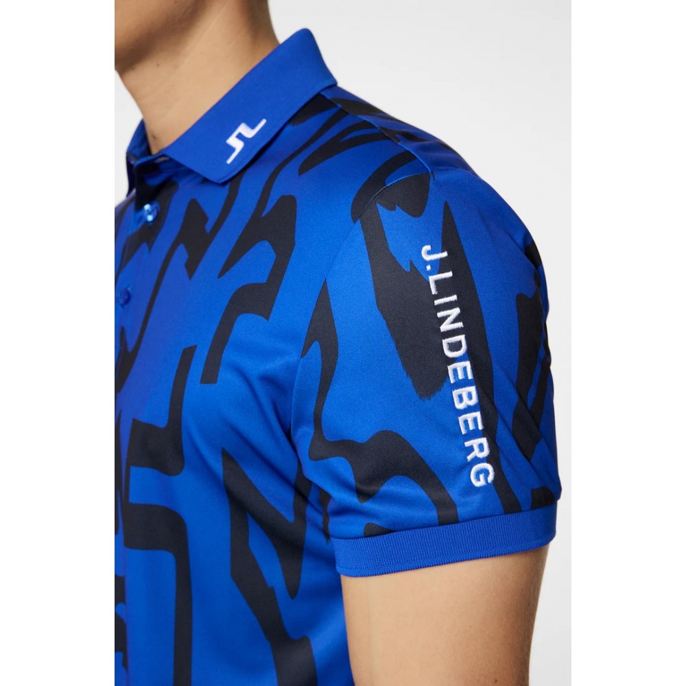 J.L Tour Tech Reg Fit Print Polo - Bridge Blue