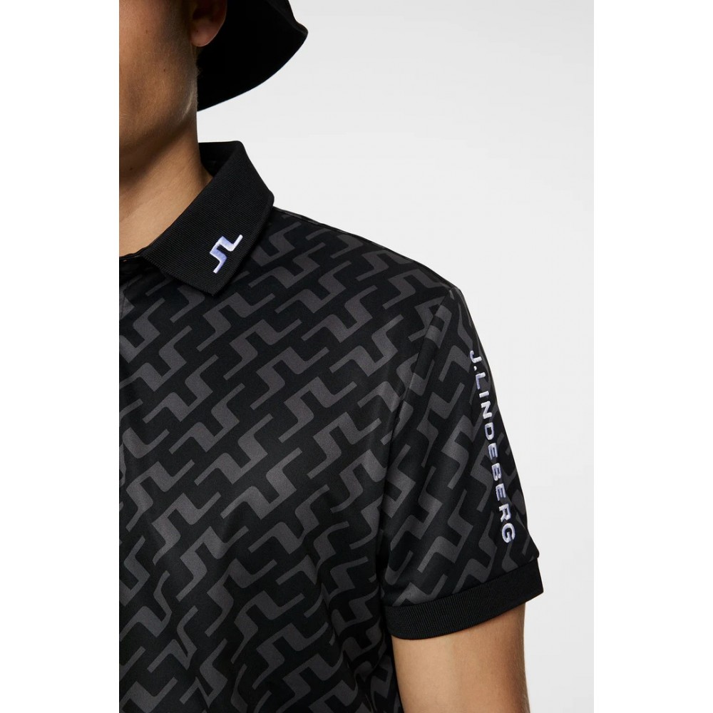 J.L Tour Tech Reg Fit Print Polo - Bridge Black