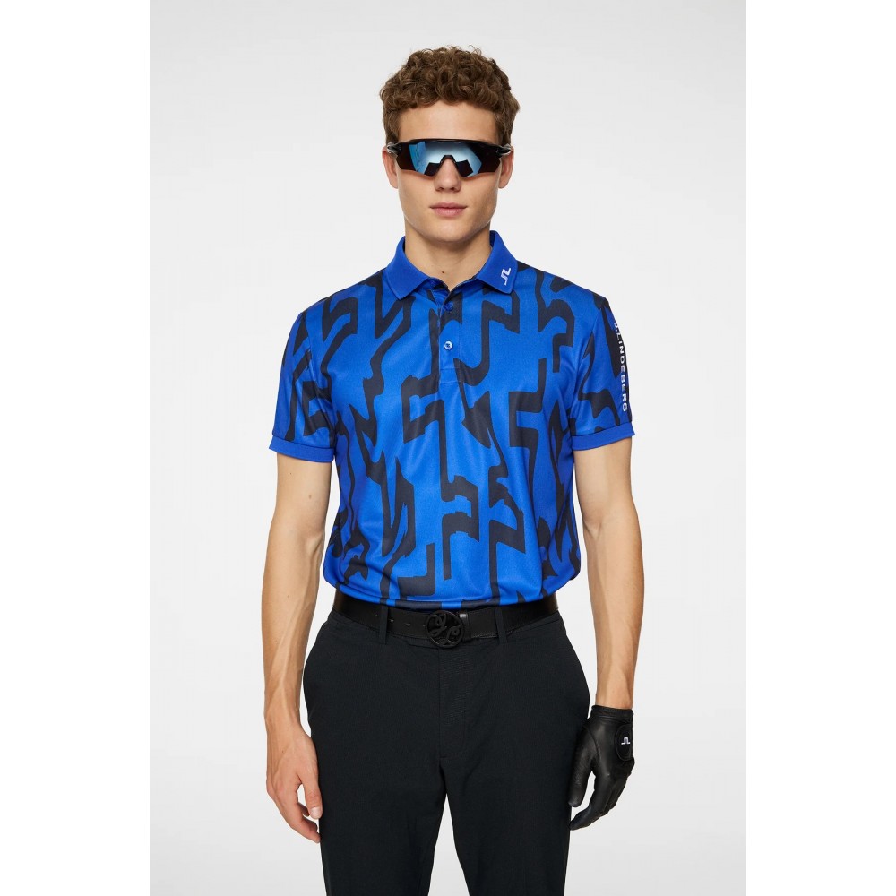 J.L Tour Tech Reg Fit Print Polo - Bridge Blue